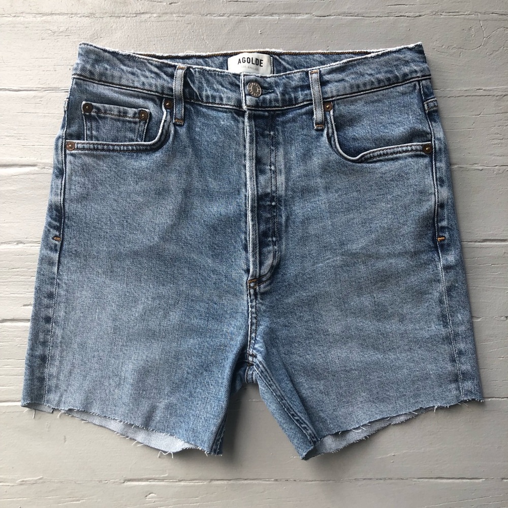 Agolde Cut Off Denim Shorts Nico Size 29 Medium Wash High Rise Hidden Button Fly